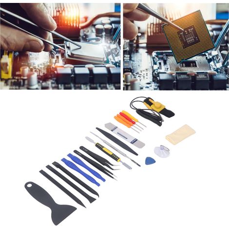 20-teiliges Elektronikreparatur- und Reinigungsset inklusive antistatischem Armband, Schraubendreher, Hebel, Hebelwerkzeug und Saugnapf. (1/5)