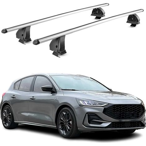OMAC Aluminium Dachträger Querträger für Ford Focus IV Schrägheck Kombi 2018-2025 – TÜV / DIN 75302:2018 – Abschließbar – T-Nut – Max. 75 kg – 2 Stangen – Silber (1/5)