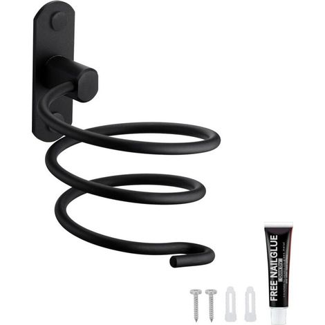Aluminum Wall Mount Hair Dryer Holder, Hair Dryer Cord Holder, Kitchen Bathroom Accessories, Black (1/5)