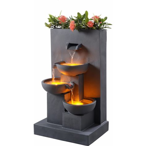 Fontaine d'eau extérieure avec jardinière de 29,13 pouces avec lumières LED, gris mat (1/5)