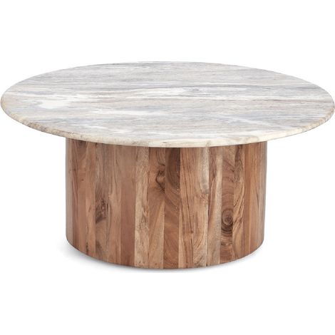 Tavolino eloy, piano in marmo con base in legno di acacia, Ø 80 x 35 cm