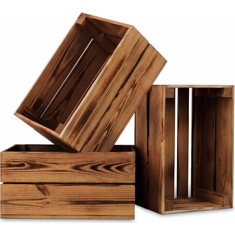 Coffret en bois flammé - Lot de 1 - Style vintage rustique - Rangement décoratif polyvalent - Maison et jardin - 30x20x15 cm (1/5)