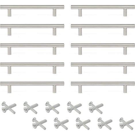 Poignée De Meuble - Poignée En T En Acier Inoxydable - Espacement Trou 96 Mm - Pour Cuisine Armoire Chambre Placard - Lot De 10 (1/4)