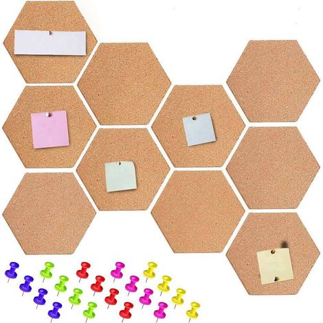 Set 10 PZ Bacheca di Sughero Esagonale Adesiva Decorazione Casa 15x17 cm