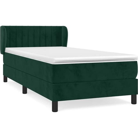 Lit simple Lit adulte Sommier à lattes de lit avec matelas Vert foncé 90x200 cm (1/5)