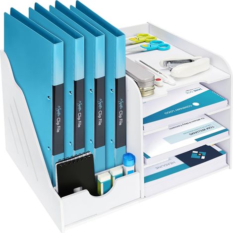 Organisateur Bureau - Rangement 4 Niveaux - Pour Documents A4 Livres Papeterie - Blanc - L39,8 x P30,7 x H24,9 cm (1/5)