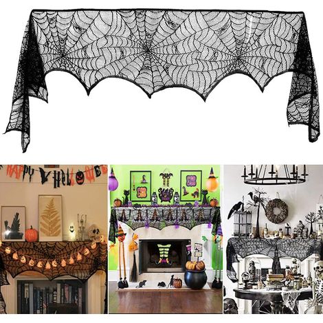 Décorations d'Halloween 122 x 244 cm, cheminée d'Halloween en dentelle noire (taille S) (1/5)
