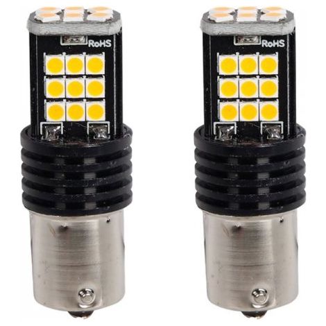 2x Lampada LED BA15s S25 P21W 24 SMD 3030 12V 24V Gialla Ambra H50mm Canbus