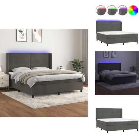 Sommier à lattes de lit matelas et LED Gris foncé 160x200 cm - Lit Plateforme - Lit Capitonné - Lit Design - Lit Velours - Lit Avec Éclairage Led (1/5)