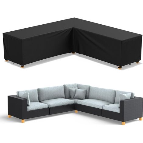 Telo copridivano a V, impermeabile, nero, tessuto Oxford 210D, PVC, cinghie elastiche, cinghie regolabili con fibbie, 215x215x81cm, protezione per divano da esterno a V
