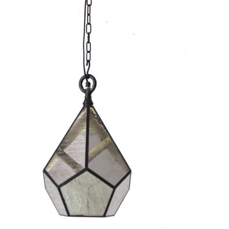 Suspension élégante en verre décoré et métal noir - verre translucide et structure noire (1/3)