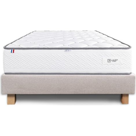 Ensemble Sommier beige (20cm) et Matelas Iris (20cm), mousses haute densité, ferme, face été/hiver, 90x190cm (1/5)