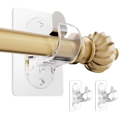 Set mit 2 selbstklebenden Gardinenstangenhalterungen, kein Bohren erforderlich – Verstellbare Gardinenstangenhaken ohne Nägel – Klebehaken – Transparent (1/5)