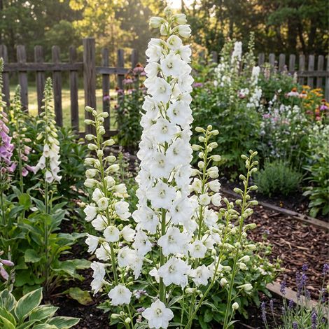 Bloomique - Lot de 6 - Delphinium Magic Fountains Pure White - Pied-d'alouette - Rustique - Vivace - Hauteur 10-20 cm - Pot 9 cm