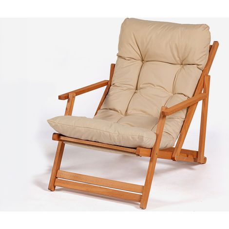 Holz-Relaxsessel Teral mit Armlehnen und Verstellfunktion - Creme