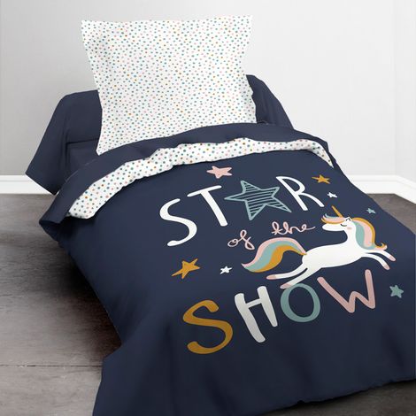 Parure de couette 140 x 200 "Star of the show" Réversible 100% Coton / 57 Fils/cm² - - (1/3)