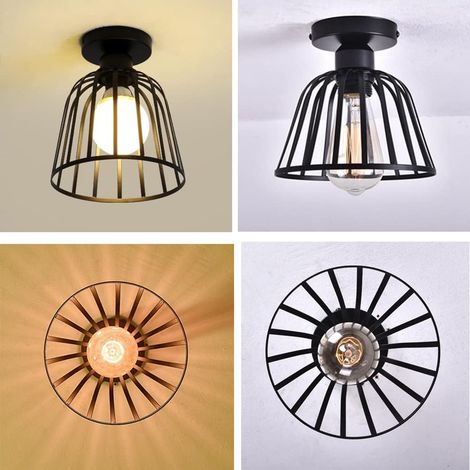 Retro Plafonnier en Métal Noir Cage, Plafonnier Fer forge Industrielle, Suspension Luminaire E27, Plafonnier Chambre, Pour entrée, Allée, Porche, Couloir, Café Bar (hors ampoules) (1/4)