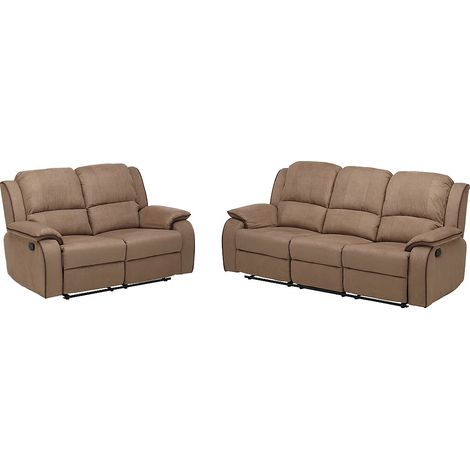 Vente-Unique – Canapé relax 3+2 places en microfibre taupe – Assises manuelles – Confort optimal – Dimensions canapé 3 places L 210 x P 96 x H 99 cm (1/5)