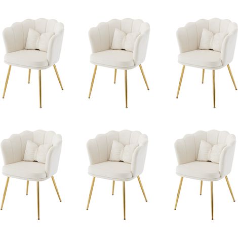 Set 6 sedie da pranzo in velluto beige con schienale a petalo e gambe metalliche dorate (1/5)