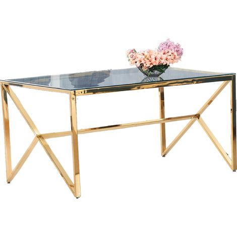 Table à Manger Design Verre Trempé Transparent & Doré – 150×90 cm (1/5)