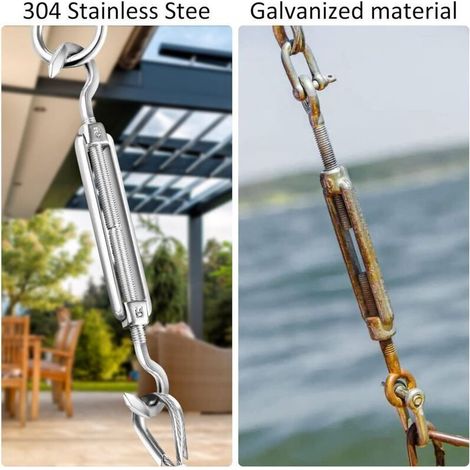 M5 Edelstahl-Kabelspanner, 6er-Pack, verstellbarer, robuster Drahthaken und Hakenspanner für Seile, Kabel, Wäscheleinen, Gitter zur Sonnenschutzmontage (1/3)