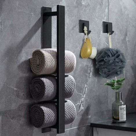 Porte serviette sans perçage, porte serviette noir, porte serviette salle de bain, porte serviette invité, porte serviette mural inox mat, porte serviette bain. (40cm (1/4)