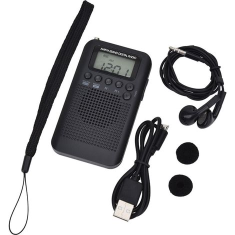 (103x60x15mm) Portable Mini Pocket Radio with Speaker, FM/AM Digital Stereo DSP Receiver with Alarm Clock and Timer for Home and Outdoor Use, Personal Radio with Headphones