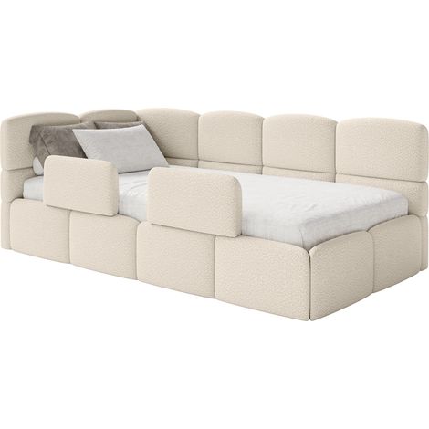 Selsey Cloudy – Kinderbett 120x200, Kopfteil links, Matratze & Bettkasten, Bouclé Hellbeige
