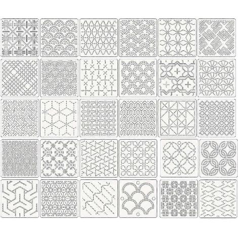 Lot de 30 pochoirs à pointes géométriques en plastique de 12 x 12 cm (4,7 x 4,7 pouces) pour le quilting et la broderie. (1/5)