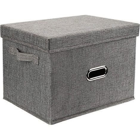 Boîte de rangement, panier de rangement pliable en lin avec couvercle, armoire pliable, vêtements (1/3)