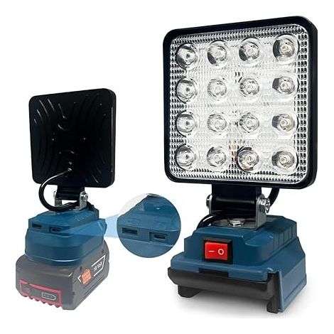 Projecteur LED Chantier pour 18V Batterie, 48W 3800LM Projecteur LED Rechargeable, Lampes de Travail Portables avec Type C/USB, pour Garage, Camping, Chantier (Sans Batterie) (1/5)