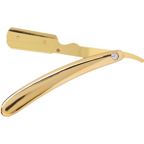 Rasoir droit professionnel à manche pliant pour homme, lame droite plaquée or, coupe-cheveux de salon, sans lame incluse, outil de coiffure rétro. (1/5)