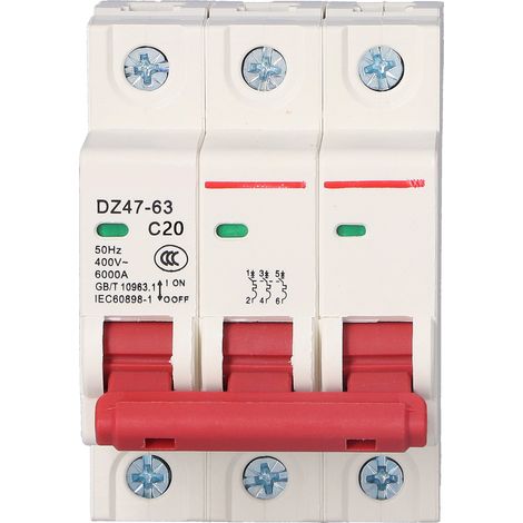 Disjoncteur modulaire 20A DZ47-63, interrupteur automatique triphasé 3P 400V AC, rail DIN, protection domestique, couvercle en polycarbonate (1/5)