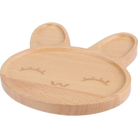 Assiette en bois compartimentée avec motif animal mignon, idéale pour servir des en-cas et des collations aux enfants. (1/5)
