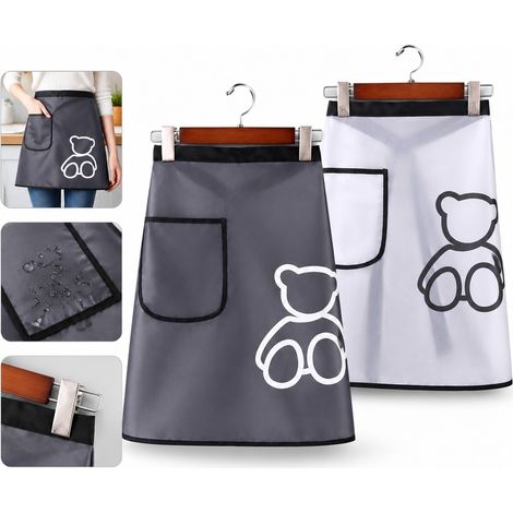 2 Pièces Noir et Blanc Demi-Tablier de Cuisine Motif Ourson Polyester Déperlant 60 x 45 cm 0,2 kg Restaurant et Café Maison (1/5)