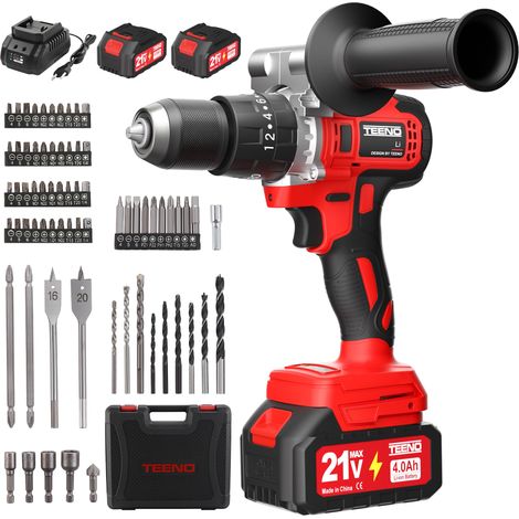 Perceuse visseuse 21V brushless 130Nm,Pour Batterie 2 Batteries 4.0Ah, 76 accessoires, mallette, 20+3 couple, 2 vitesses, LED (1/5)