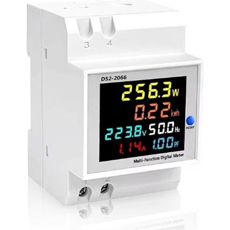 Indicatore di consumo elettrico D52-2066, contatore elettrico intelligente di fase per uso domestico, contatore di wattora, tipo a guida, tensione 220 V, corrente, potenza, misuratore di fattore di fr (1/5)
