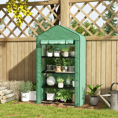 Serra da giardino/balcone a 4 ripiani, 90L x 49W x 160H cm, acciaio zincato, copertura rimovibile in PE ad alta densità, colore verde.