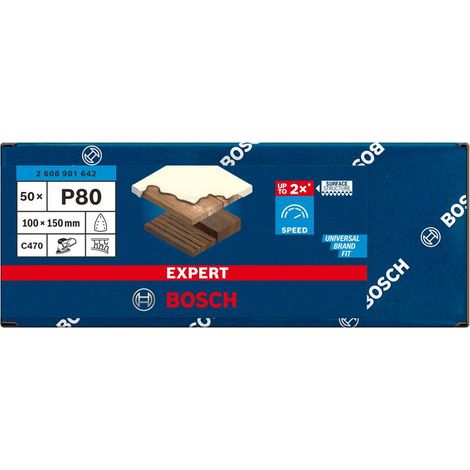 Hoja de lija EXPERT C470 de 100 x 150 mm G 80 50 unidades BOSCH 2608901642