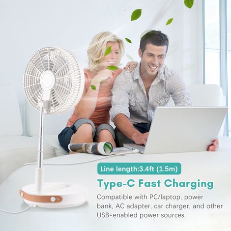 Ventilateur sur pied portable pliable et oscillant, télescopique, avec 4 vitesses de ventilation, minuterie, rotation arrière à 180°, batterie rechargeable 10800 mAh, charge USB-C, télécommande et soc (1/5)
