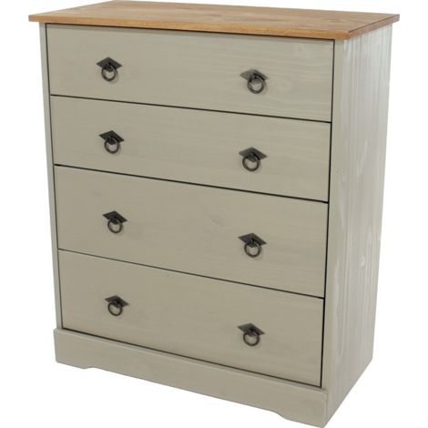 4 Drawer Chest of Drawers - Pine - L36.8 x W75.7 x H87.1 cm - Grey - Screw/Nail&Dowel