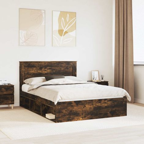 Bed Frame Smoked Oak 140 x 190 cm Solid Pine Wood vidaXL (1/5)