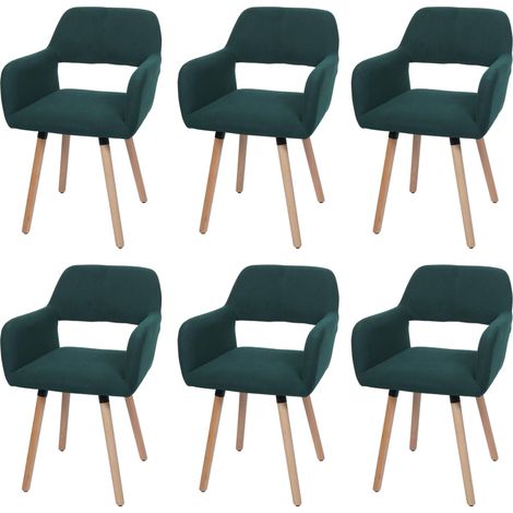 Set 6x sedie da pranzo HHG-878 II, poltroncina cucina imbottita, legno Stoffa/tessuto a coste (400g/m²), verde