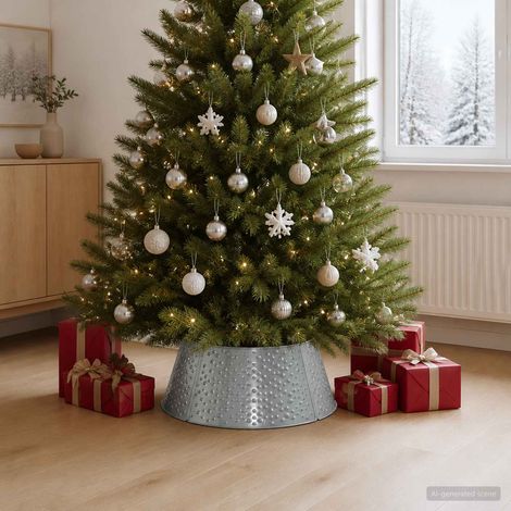 vidaXL Falda de árbol de Navidad Cono Plateado Ø 62 x 25 cm Acero (1/5)