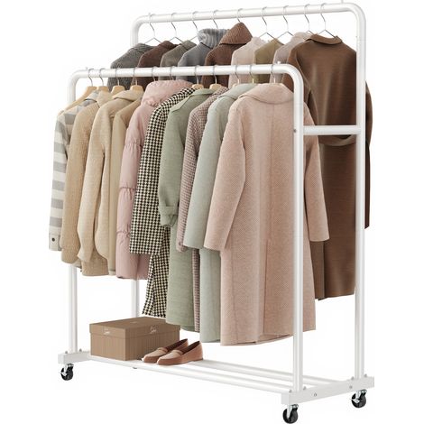 Portemanteau sur Roulettes, Portant à Vêtements Robuste, Charge 90 kg, Chambre, Blanc
