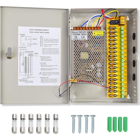 Alimentation 12V 20A 240W, Boîtier Alimentation Camera 18 Canaux CCTV, Transformateur à Commutation DC pour Caméra de Surveillance, LED, Équipements Industriels (1/5)