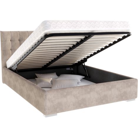 Lit coffre LUCERNO 140 x 200 cm avec sommier à lattes relevable Taupe (1/5)