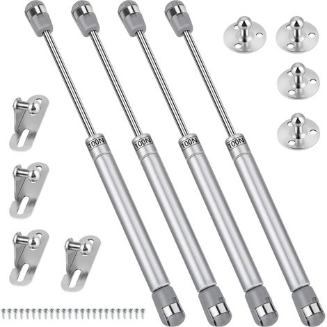 Lot de 4 Vérin à Gaz, 100N / 10kg Verin Meuble Ressort Amortisseurs à Gaz avec Vis, Verin Hydraulique Levage de Porte Armoire Cuisine Placard Penderie à Chambre, Charniè (1/4)