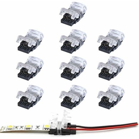 Connecteur bande led 2 broches,Lot de 10 Connecteurs de Ruban LED à 2 Broches pour Bande LED SMD 5050/3528 Couleur Unique Imperméable et Non-Imperméable de 10mm (1/5)