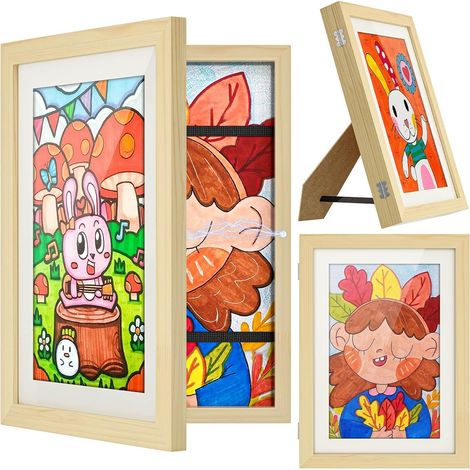 Cadre photo interchangeable pour enfants, cadre photo magnétique flip top, cadre photo d'art pour enfants 35x28.5x4cm - Naturel (1/5)